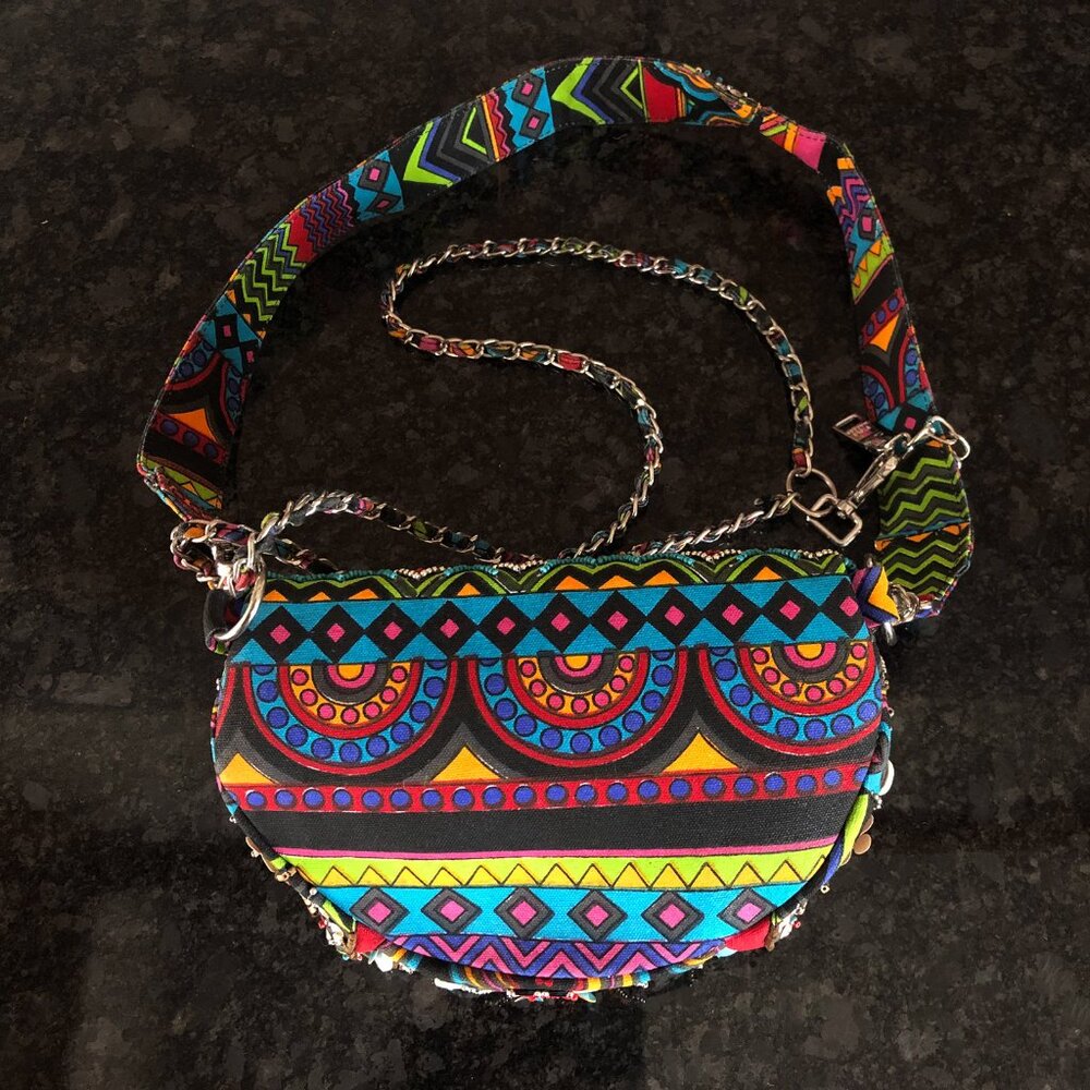 Steve Madden Belt Bag Beaded Bedazzled Multi-Color Cross-Body Purse Bohemian